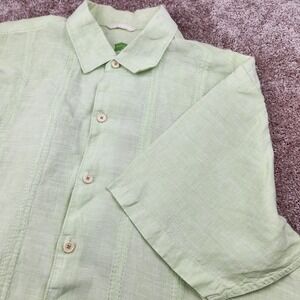 Tommy Bahama Mens XL Lime Green 100% Linen Short Sleeve Pintuck Camp Shirt